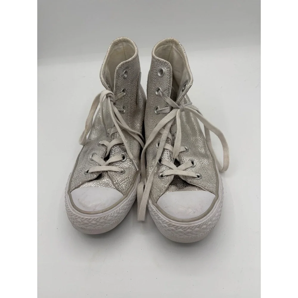 Converse Chuck Taylor All Star High Top Silver Metallic Pebbled Leather 553346C